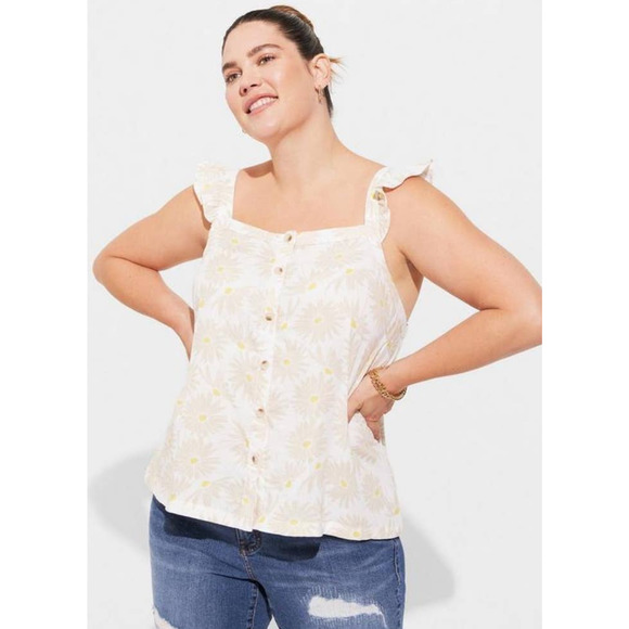 torrid Tops - New Torrid Womans Sz 5 5X Plus Ruffle Button Front‎ Tank Daisy Floral NWT